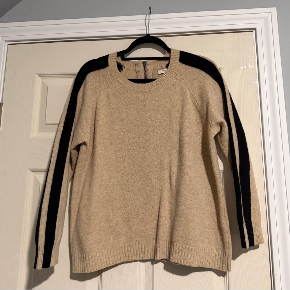 Madewell Tan and Black Crew Neck Sweater